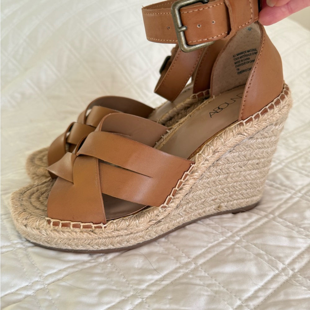 Abound Tan Leather-Look Woven Espadrille Wedge Sandals